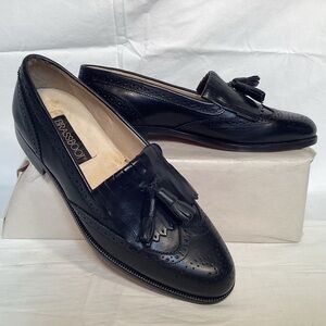 Brass Boot Vintage Italian Made Men's Black Leather Wingtip Tassel Loafers 8 1/2